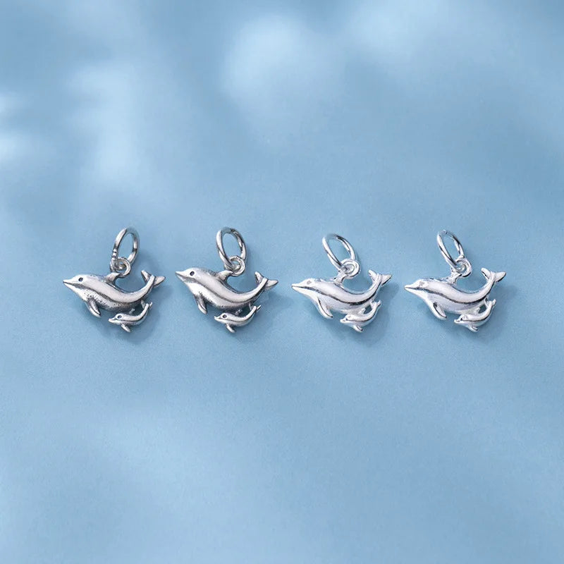 Sterling Silver Double Dolphin Charms 925 Silver Double Dolphin Earring Bracelet Charm for Jewelry Making Supplies