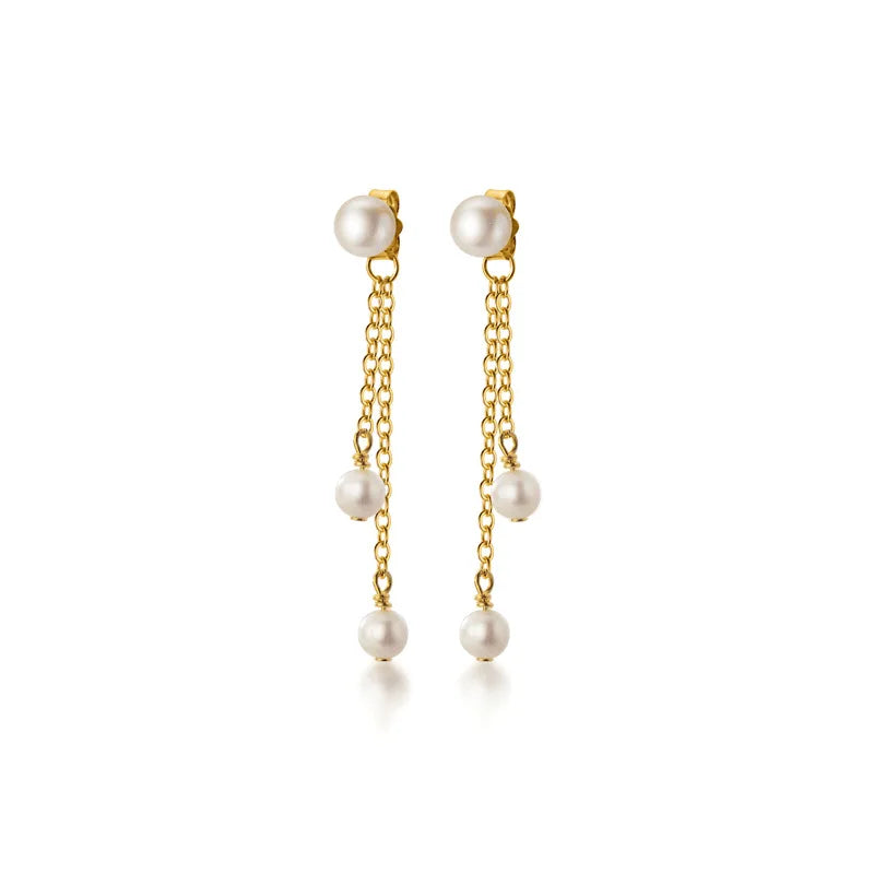 Fashion Cute 925 Sterling Silver Fresh Water Pearl Tassel Golden Earrings Jewelry Wholesale