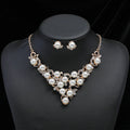 Fashion Dinner Dress Bride Jewelry Pearl Rhinestone Clavicle Chain Necklace Earrings Set for Women