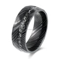 POYA 8mm Black  Stainless Steel Ring Etch Damascus Steel   Galaxy Meteorite Shaving Golden Leaf Inlay Promise Gift for Him