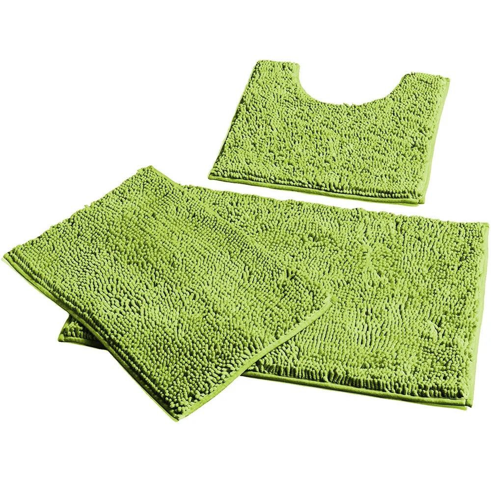 FMT 3-Piece Non-Slip Microfiber Bath Mats Set Solid Pattern Machine Made Washable Chenille Polyester Water Absorbent