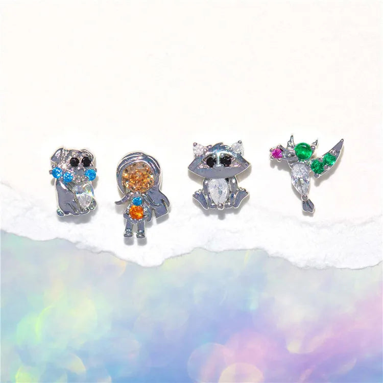 SP Fairy Tale Collection Cartoon Style 18K Gold Plated Cute Zircon Animal Stud Earrings