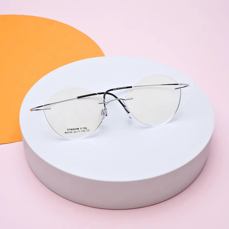 DOISYER Women's Round Rimless Titanium Optical Glasses Eyewear with Printed Pattern
