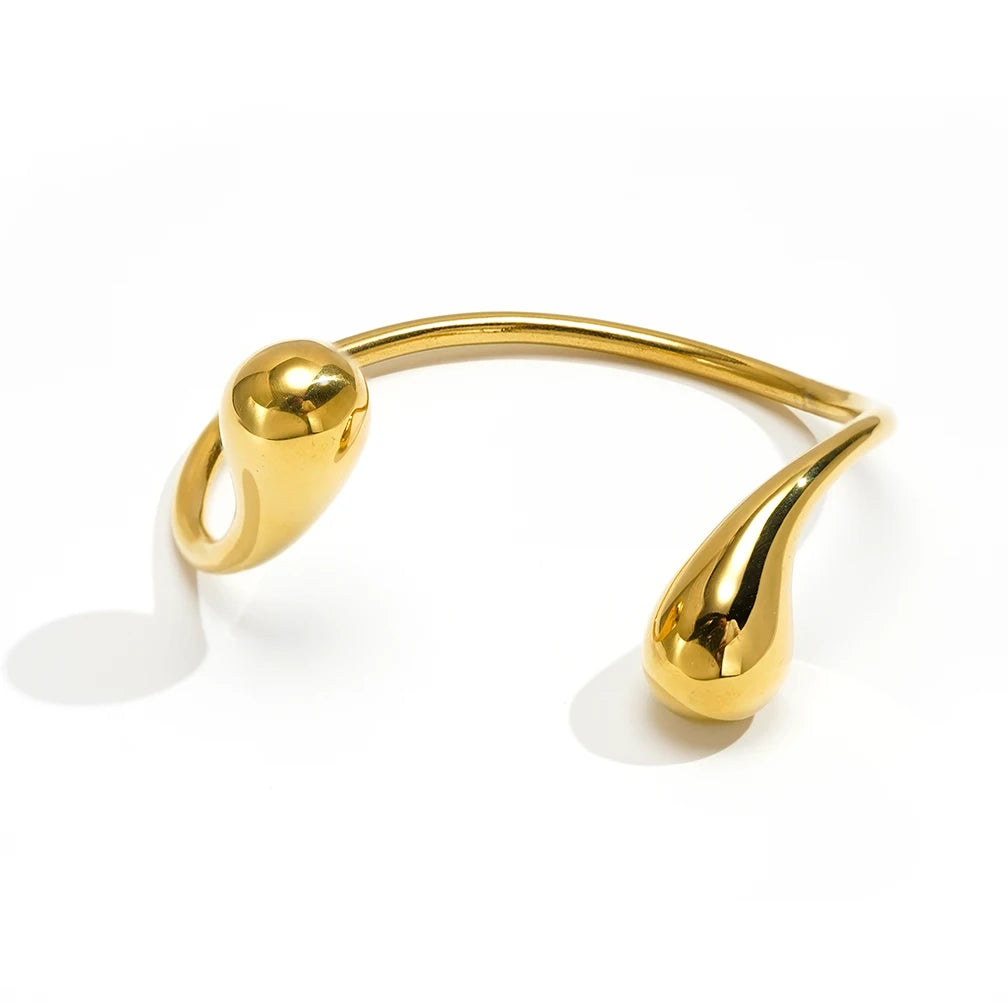 18K Gold Plated Stainless Steel Jewelry Irregular Water Drop Open Cuff Bangle Polished Waterproof for Woman Bracelet B252539
