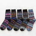 Wholesale Winter Ethnic Snowflake Knitted Nordic Socks Women Vintage Warm Mid Calf Socks Set