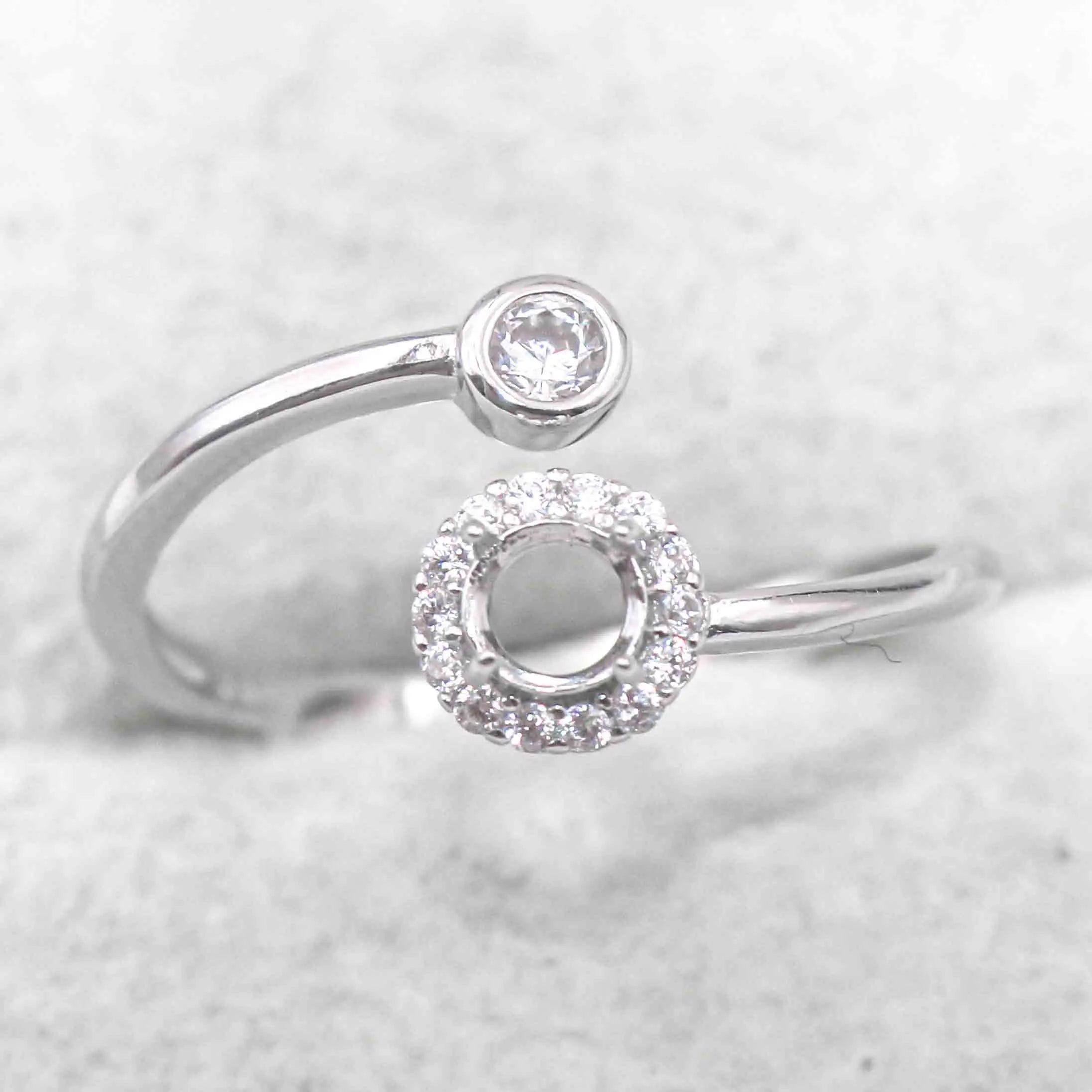 Sterling Silver 4*4mm Semi Mount Ring Empty Frame Blank Support Claw Setting S925 Base Holder Without Center Stone for DIY Inlay