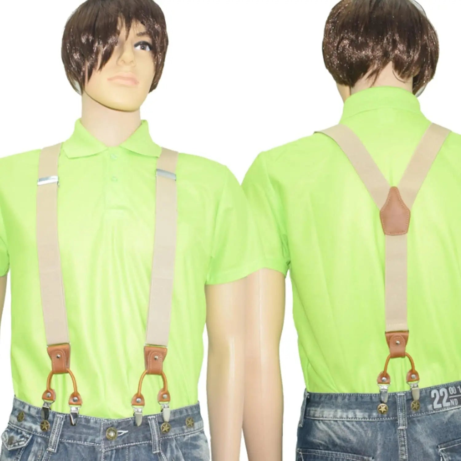 Adjustable Men's Y-Shaped Heavy Duty Suspenders 6 Metal Clips Elastic Straps Snap Hook Suspenders