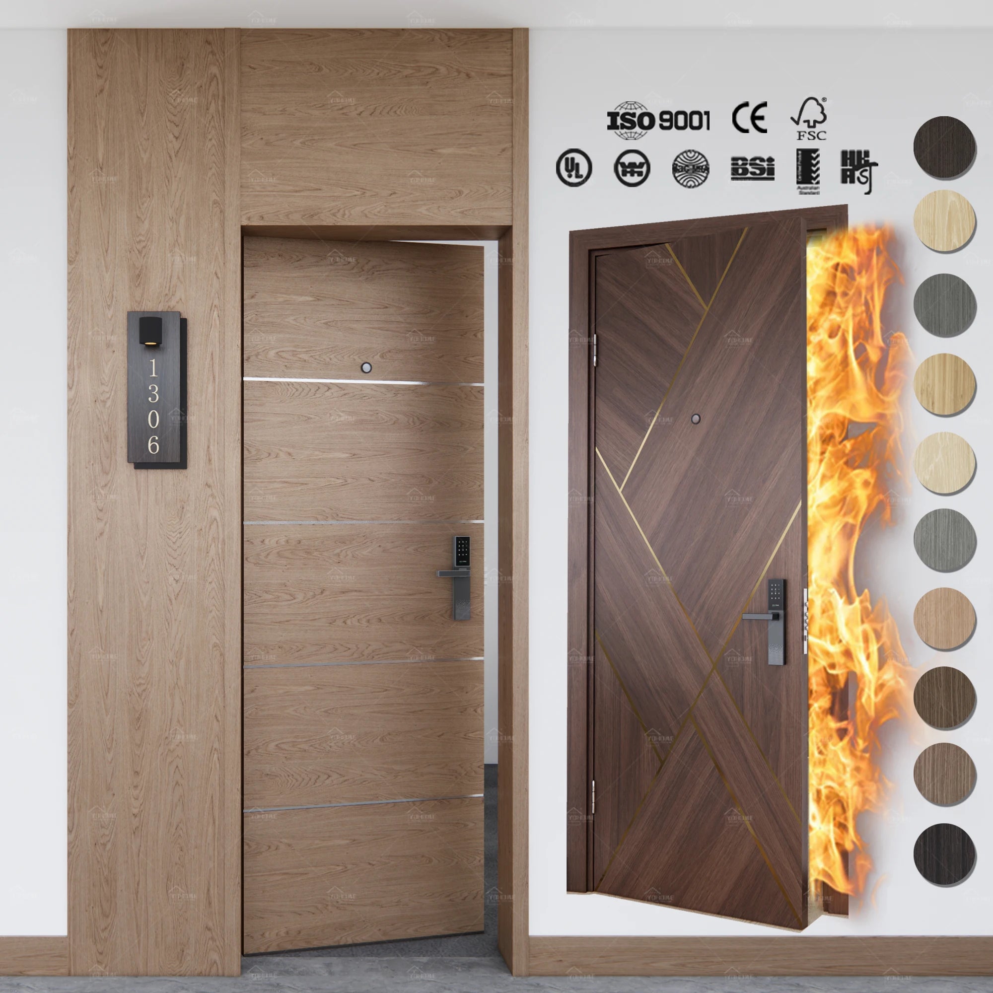 China Factory Price Fire Resistant Hotel Doors Wood Apartment Doors AS1905 AS1530 60/90/120 Mins Fireproof Wood Door