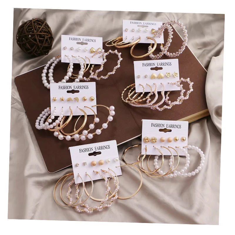 VKME Fashion Trend Hoop Heart Pearl Earrings Set  for Women Jewelry