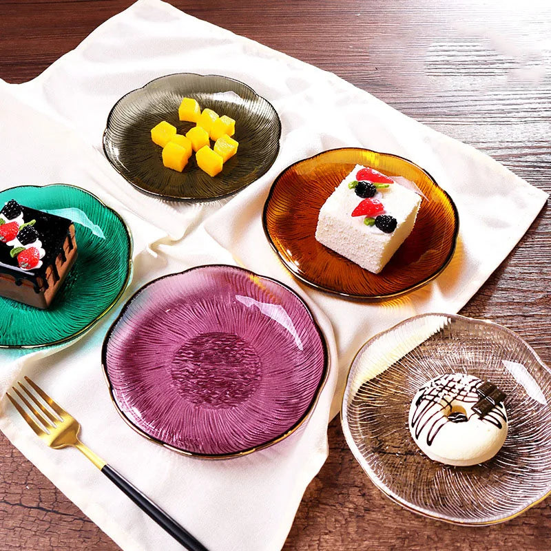2022 Gold Rim Solid Color Petal Glass Bowl Set for Foods