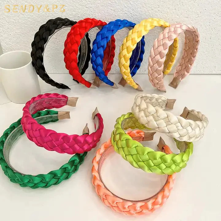 European and American Fashion Hair Accessories for Women Headband Wide Braid Hair Bands Solid Color Fabric Headband