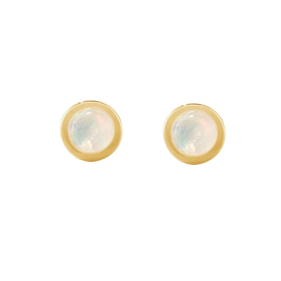 Nagosa Minimalist 925 Sterling Silver Jewelry Ctustom 14k 18k Gold Vermeil Bezel Opal Cabochon Stud Earring