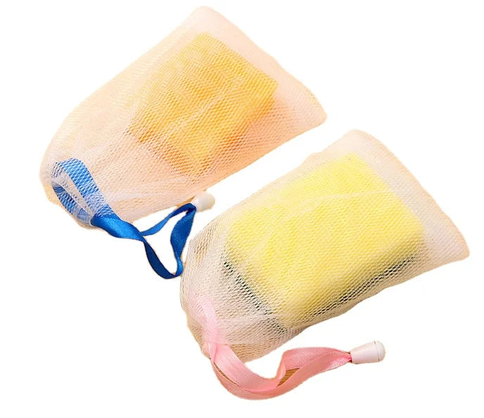 Exfoliating Mesh Soap Pouch Bubble Foam Net Soap Sack Saver Pouch Drawstring Holder Bags (Color Random)