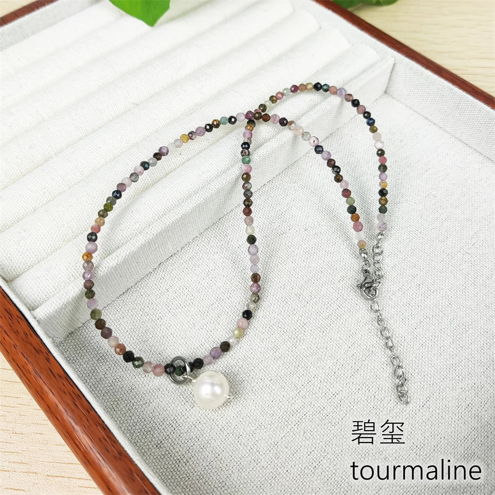 Minimalist Boho Style 3MM Faceted Crystal Jewelry Natural Freshwater Pearl Pendant Necklace for Women Perfect Gift