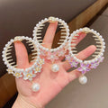 Rhinestone Pearl Flower Tassel Ponytail Barrette for Women Crown Hairpin on the Back of the Head Crystal Rhinestone Hair Claw