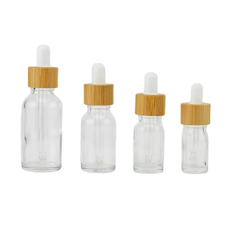 5-100ml Bamboo Cap Clear Glass Dropper Bottle Aromatherapy Liquid Serum/essential Basic Massage Oil Pipette