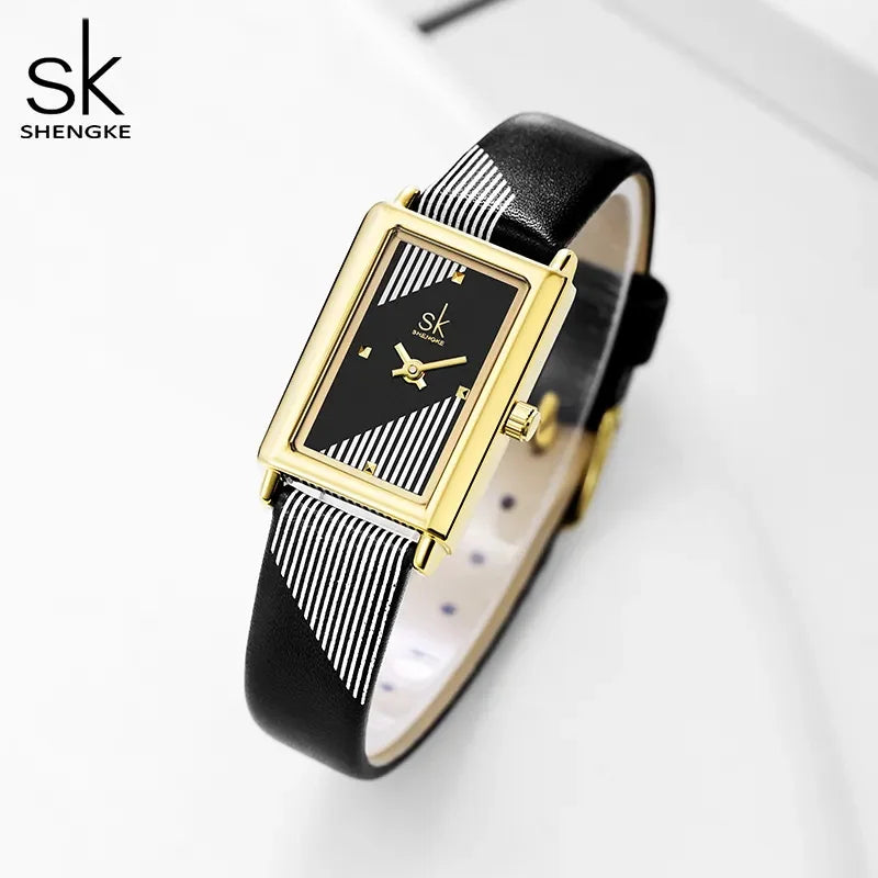 Shengke New Designer Watch for Women Rectangle Ladies Wristwatch Elegant Leather Band Quartz Movement Reloj Mujer