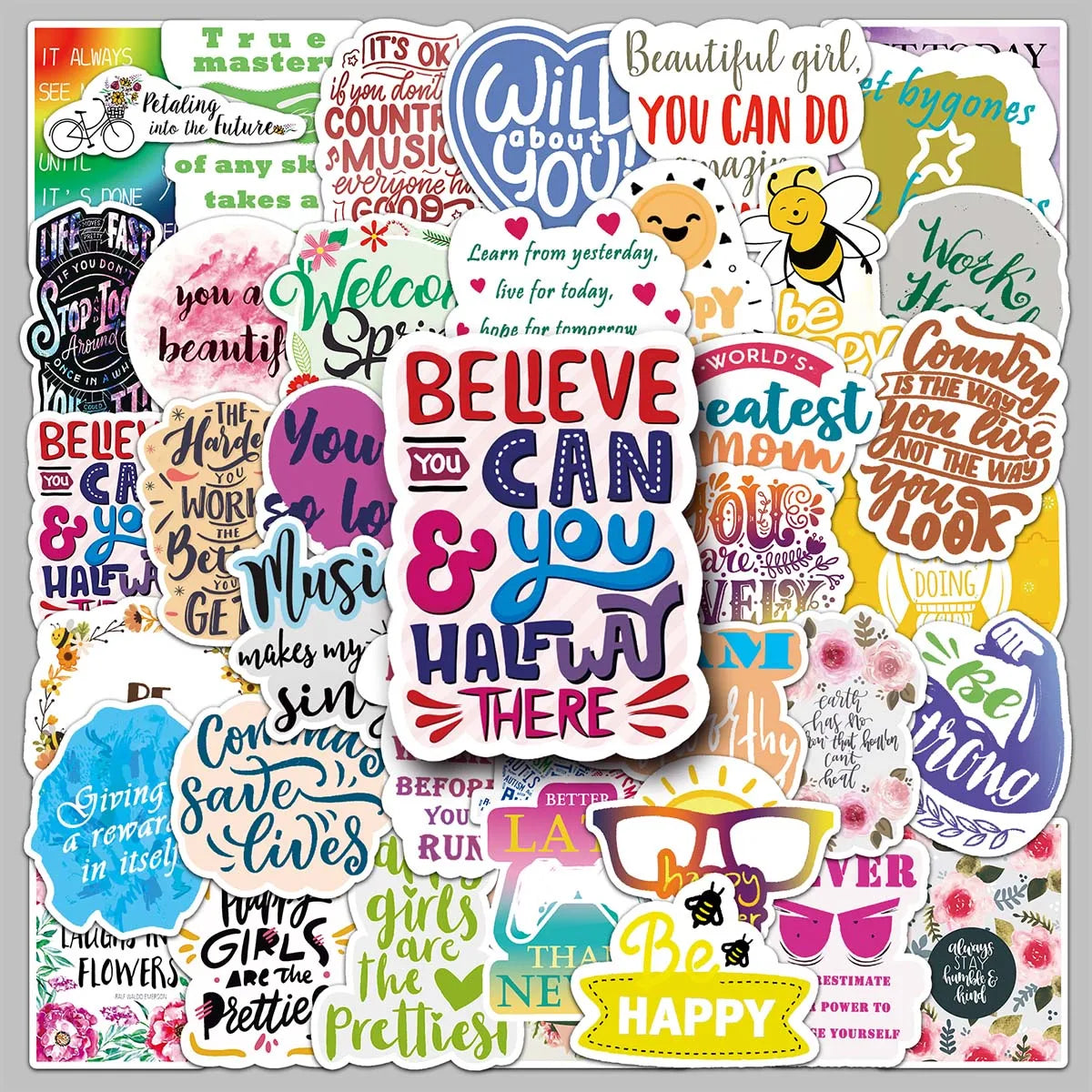 50PCS Factory Direct Decoration Fun Personality Inspirational English Sentences Sticker Guitar Headphone Backpack Sticker