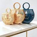 Women Bamboo Bags With Bamboo Handle Half Moon Handbag Bamboo Handmade Bag for Summer Outings