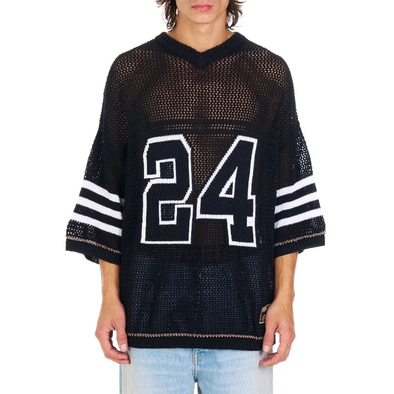 Custom Logo 100% Cotton Knit Loose Fit Football Shirt Summer Pullover Mesh Jersey Letter Pattern Breathable Embroidered Design