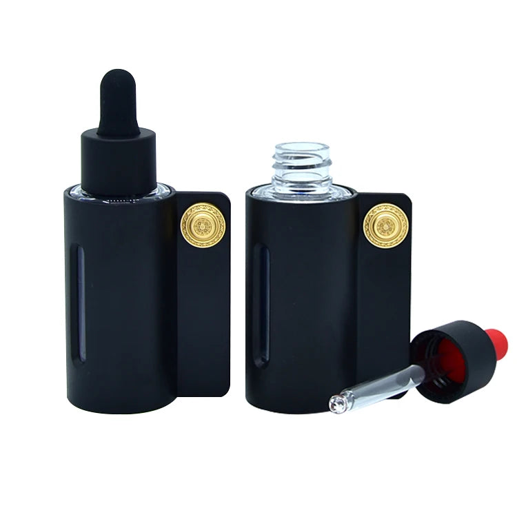 50ml Black Hot Stamping Screw Cap Empty Essential Oils Wholesale Skincare Serum Cosmetic Packaging Plastic Dropper Bottle