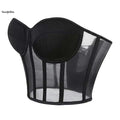 Size S-XXXL Women's Strapless Lacing Bandage Corset Black Padded Bra Bustier Breathable Nonwoven Mesh Crop Top with T String