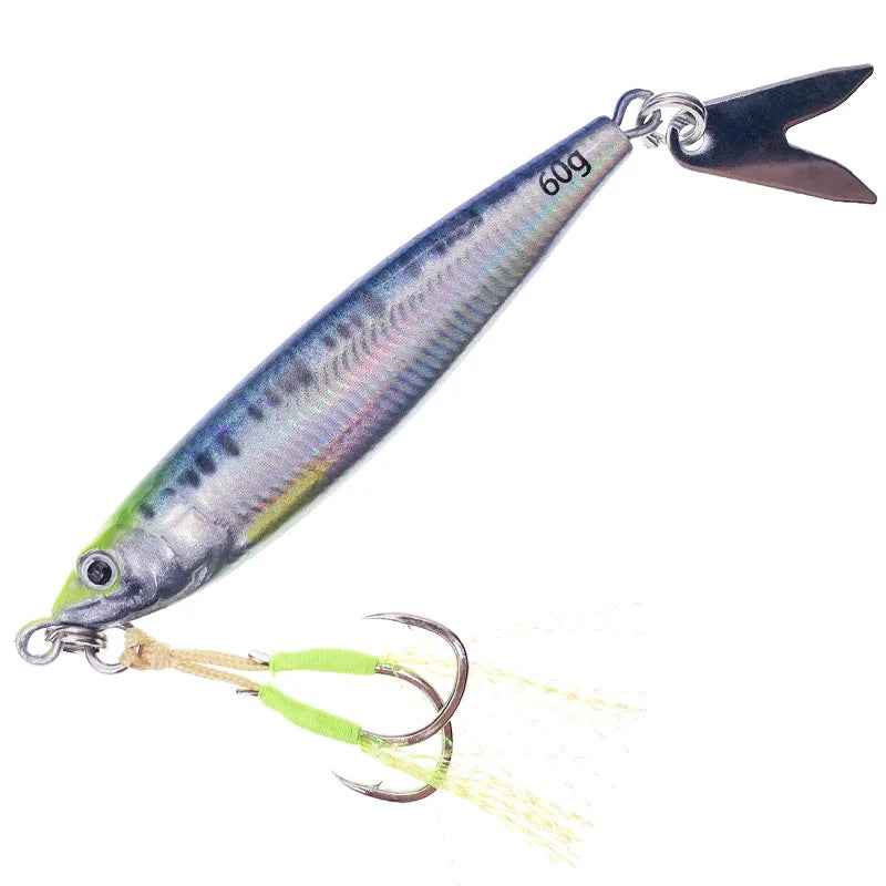 20g/30g/40g/60g/80g Glow Fishing Lure Metal Jig Lure with Double Fishing Hooks Fishing Gear Accessories