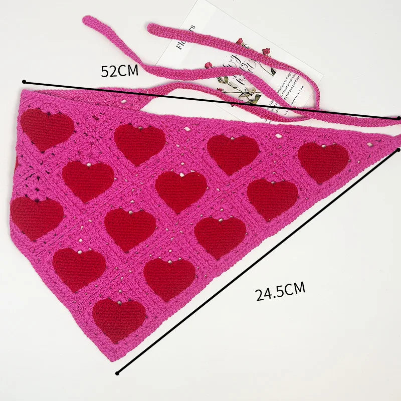 Sweet Spring Handmade Cotton Bandana Triangular Hair Accessories for Women Outdoor-friendly Strawberry Crochet Headscarf