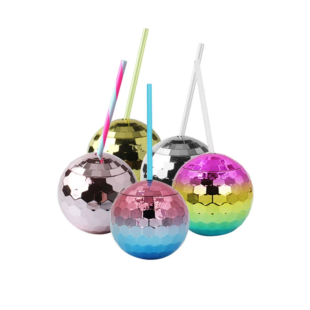 New BPA-Free Reusable Glitter Disco Ball Tazas Plastic Light Christmas Party Straw Tumbler Personalized Mugs