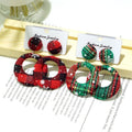 Vintage Personality Round Hollowed Out Cotton Patchwork Plaid Charm Women's Christmas Party Pendant Earrings 2024