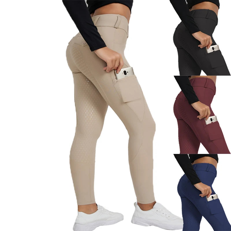 RTS Beige Pocket Riding Gear Woman Fast Dry Jodhpurs Riding Tights Pantalon Equitacion Femme Reitleggins Ladies Equestrian Wear