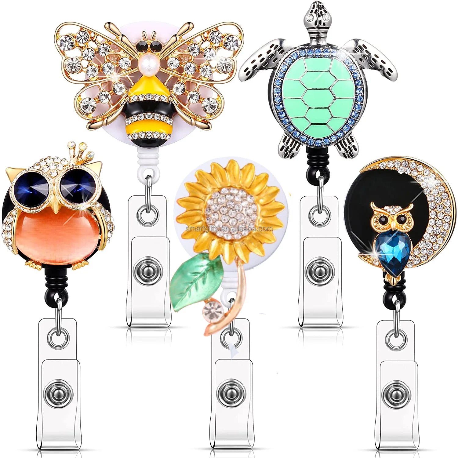 Cute Diamond Retractable Badge Reel Holder Badge Clip ID Card Holders for Nurse Doctor Student Office Workers