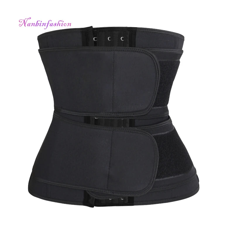 NANBIN Black Double Belts Latex Underbust Waist Cinchers 9 Steel Bones Corset Support Padded Buttocks Plus Size Breathable