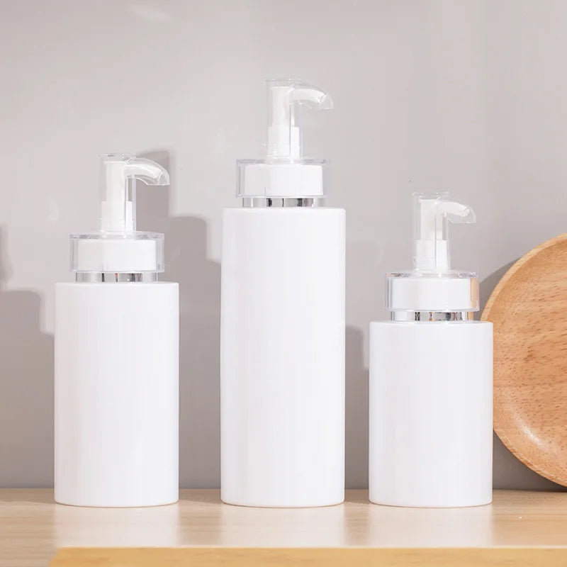 Wholesale 120ml 150ml 180ml 200ml 250ml 300ml White Body Acrylic Shampoo Hotel Plastic Empty Cosmetic Lotion Bottles With Pump