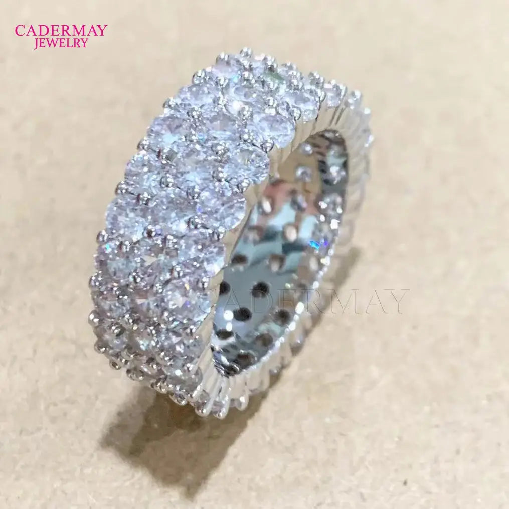 Cadermay Custom Hip Hop 3rows 3.0mm 3.5mm Round Shape  Moissanite D VVS1 Silver925 Man and Women Rings Band