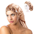 GTOP Wholesale Custom Logo Long Satin Bonnet Sleep Cap With Button High Elastic Night Cap Hair Care Bonnet Chemo Cap for Women