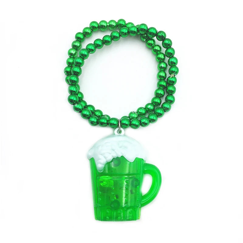 St.Patrick's Day Light up Shamrocks Necklaces Accessories Green Beads Necklace Irish St. Patrick's Day Party Favors Supplies