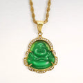 Hot Sale Laughing Buddha Statue Amulet Necklace Dainty Stainless Steel Twist Chain Gold Plated Small Jade Buddha Necklace Women