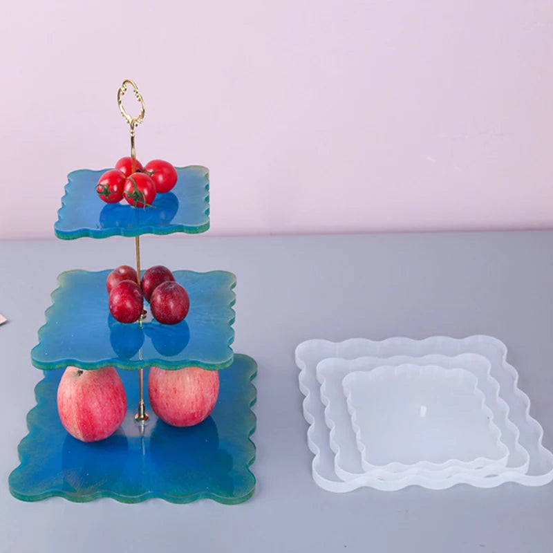 Jaunty DIY Rubber Drop Mould square Wave Three-layer Tray Resin Mould Coasters Handmade Epoxy Resin Silicone Mould