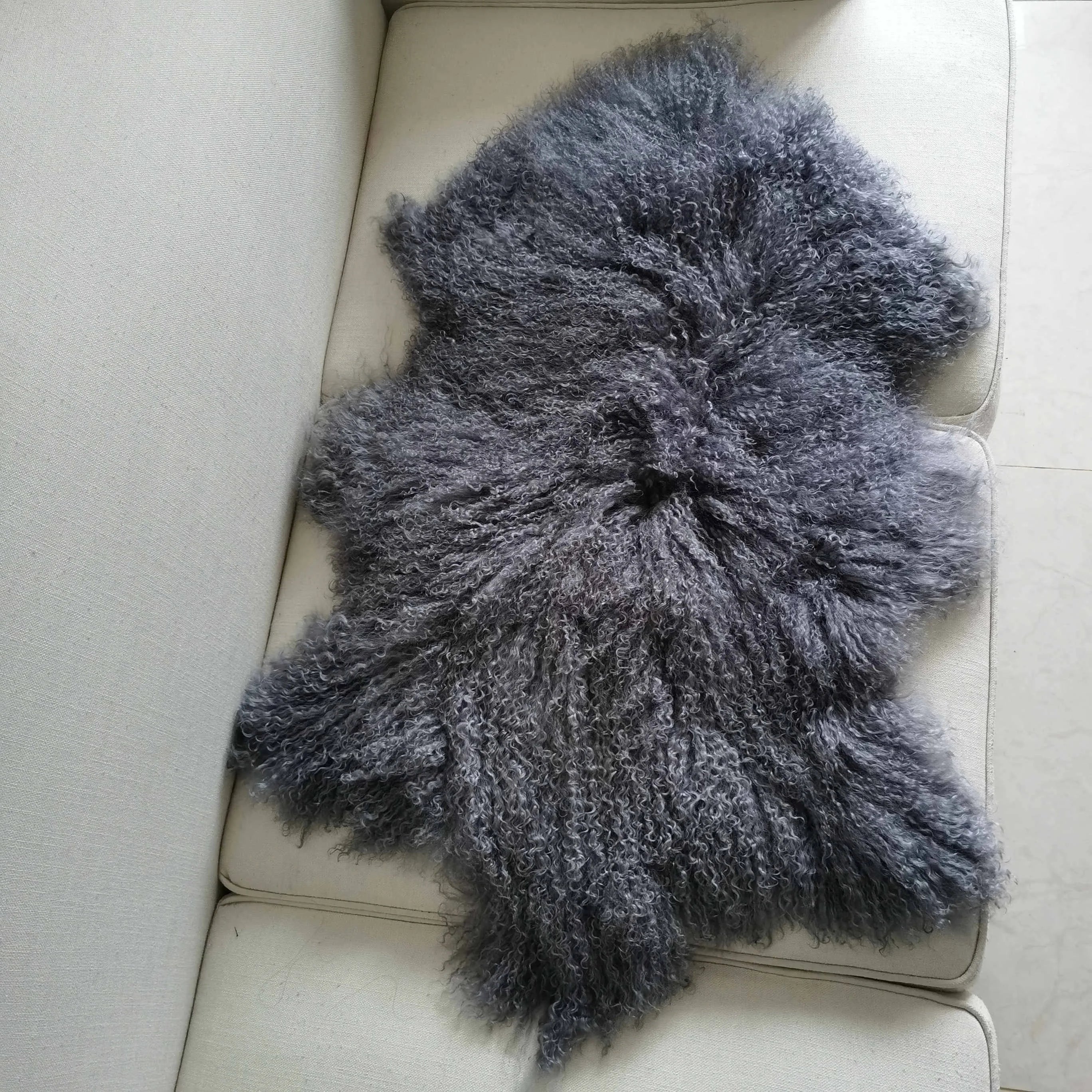 Large Real Mongolian Lamb Fur Throw Pillow Set High Pile Long Curly Fibers Luxury Tibetan Sheepskin Rug