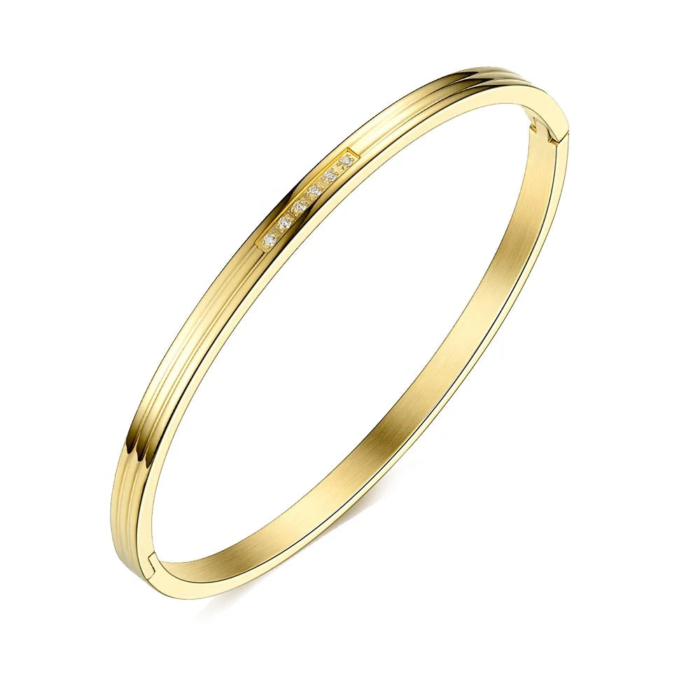 Latest 18K Gold Plated Stainless Steel Jewelry Geometric Zircon Bangle for Women Accessories Cuff Bracelet BM182012
