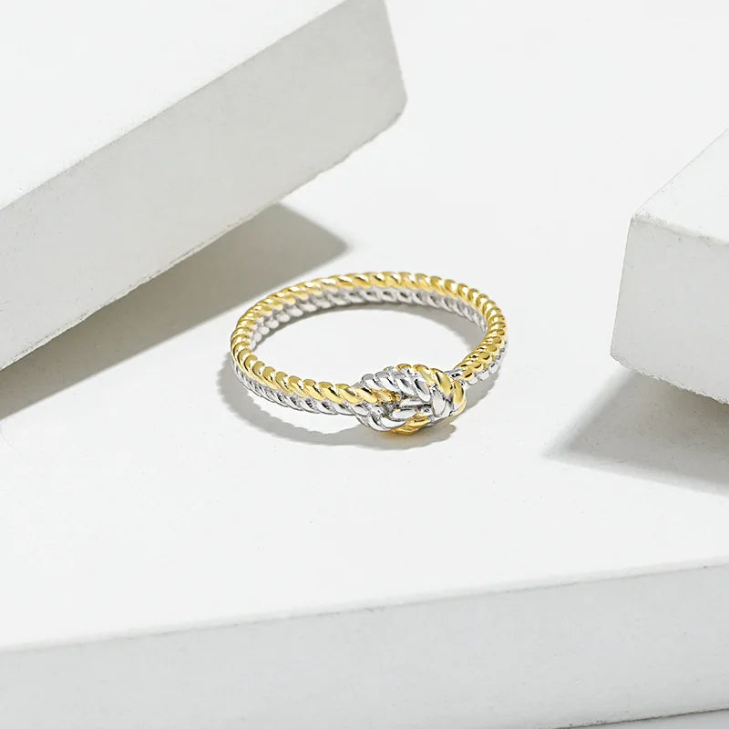 Rainbowking S925 Sterling Silver Two-Strands Rope Knot Twist Ring Simple Luxury Wedding Party Wear Fine Jewelry Ring