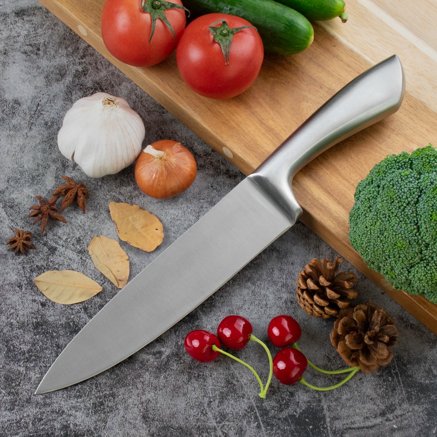Ergonomic 8 Inch 3Cr13 Stainless Steel Ambidextrous High-Polish Finish Kitchen Chef Knife with Hollow Handle