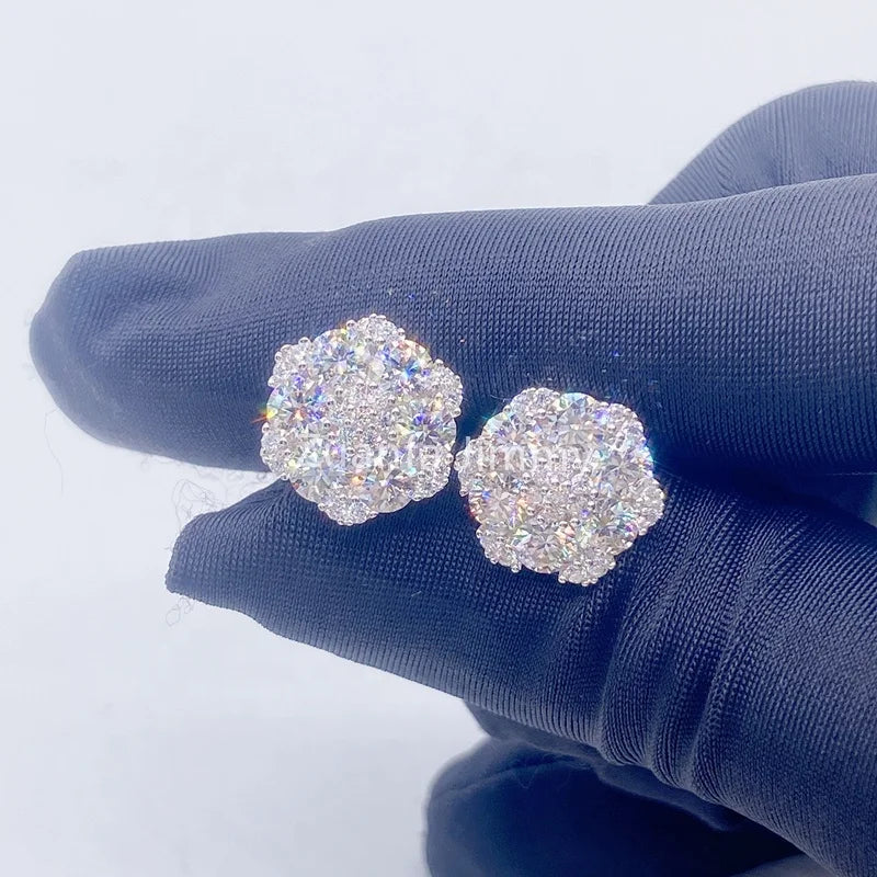 Hotsale Iced Out Hip Hop Jewellery Lowest Price 925 Sterling Silver VVS  Moissanite Diamond  Stud Earrings Flower Earrings