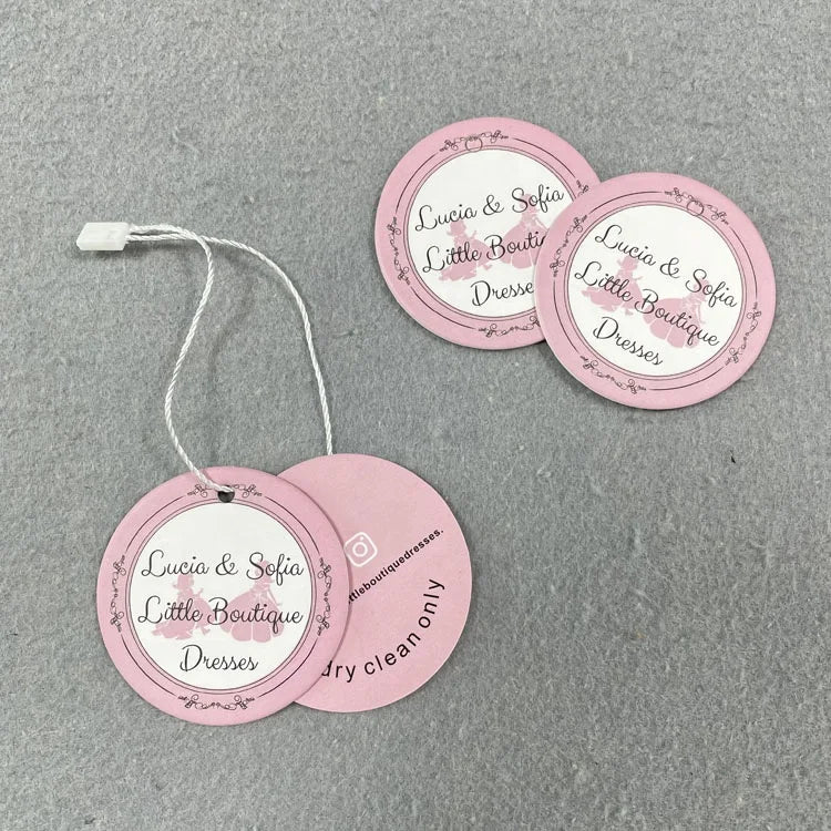Custom Printing Coated Paper hang Tag pink Clothing Tag Colourful Round Jewelry Tags
