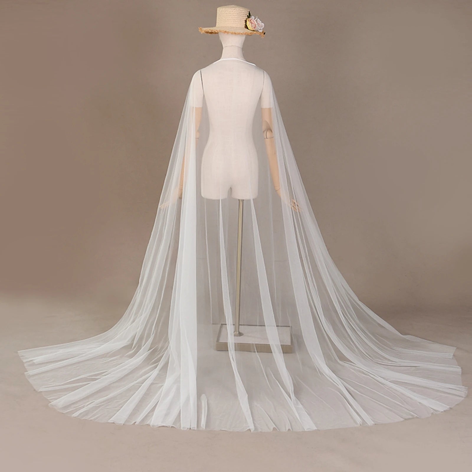 YouLaPan VG16 Simple Tulle Summer Cardigan Long Woman Dress Free Size Shawl Cream White Lace up Cheap Wrap Cape