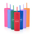 Plastic Skinny Tumbler Cups with Various Colors Stocked BPA Free 16 oz Plastic Water Cup with Lid and Straw