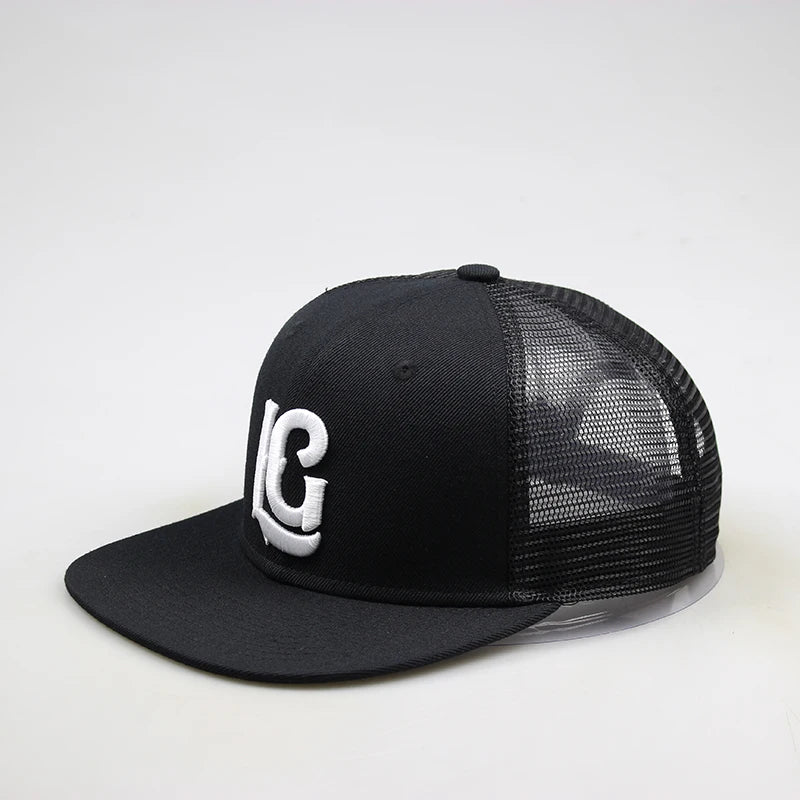 Custom Logo 6-Panel Flat Bill Brim Baseball Cap Waterproof Black Jersey Terry Fabric Sporty Style with Fruit Pattern for Men