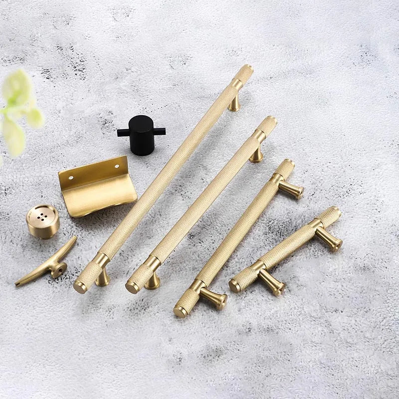 Modern Minimalist Retro Style All Copper 96mm Size Light Luxury Wardrobe Door Handle Gold Brass Knob for Kitchen Use