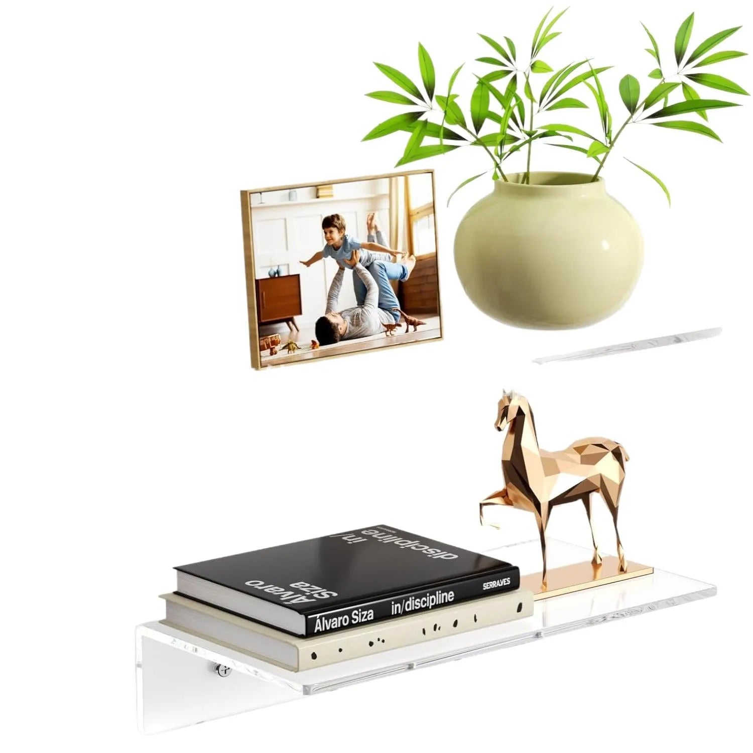 Transparent Acrylic Floating 2-Shelf Photo Wall for Plants Modern Style Living Room Furniture for Bedroom Office